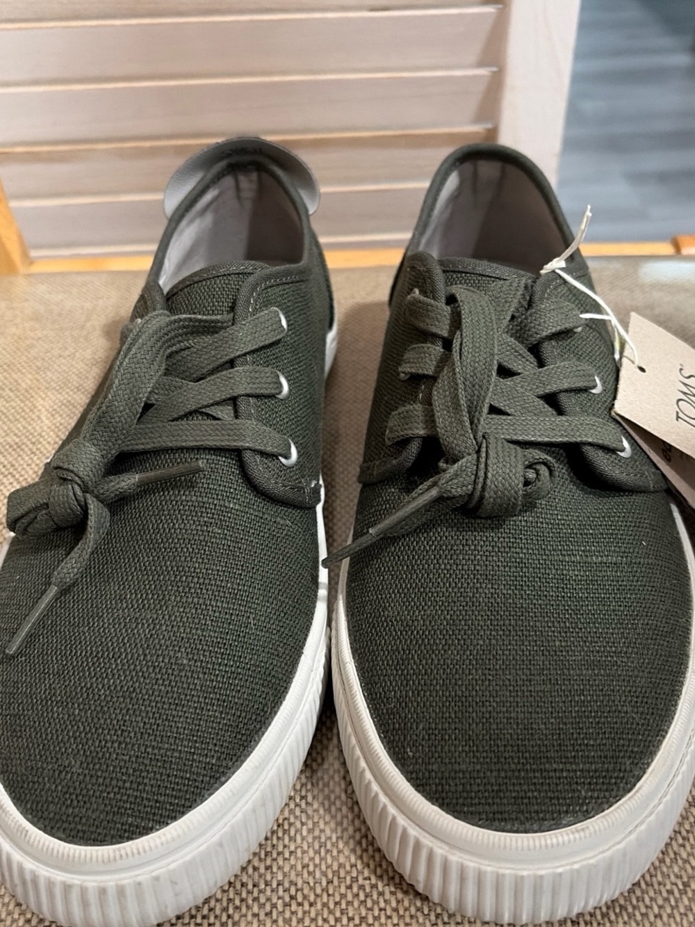 TOMS Men's Olive Green Canvas Lace-Up Sneakers with White Sole